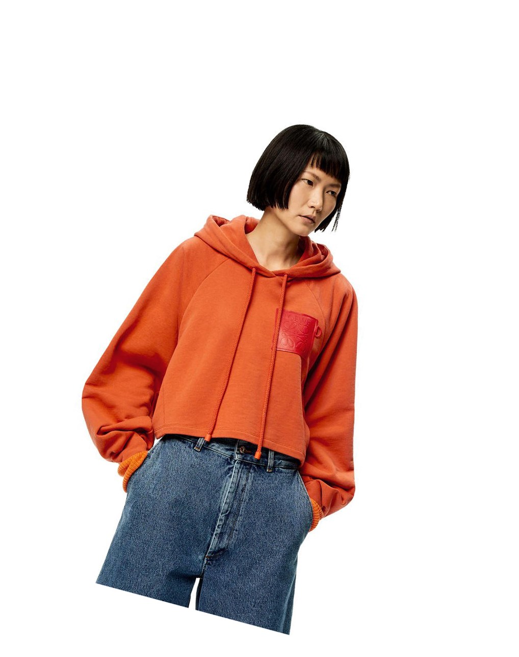 Loewe Anagram cropped hoodie in cotton Orange | 4357DEZOX