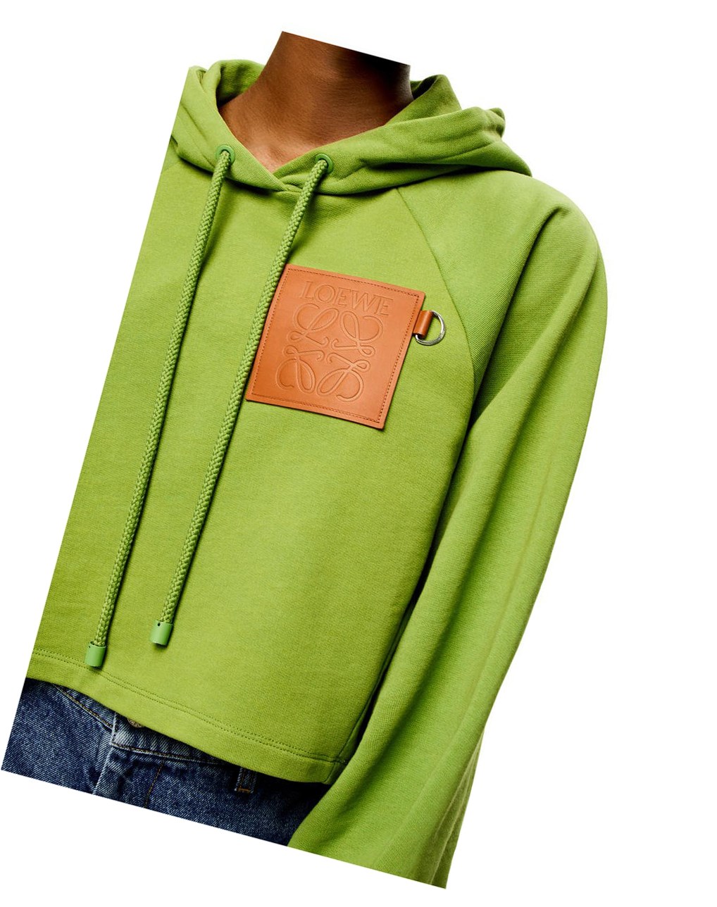 Loewe Anagram cropped hoodie in cotton Vert | 1852ZYKSL