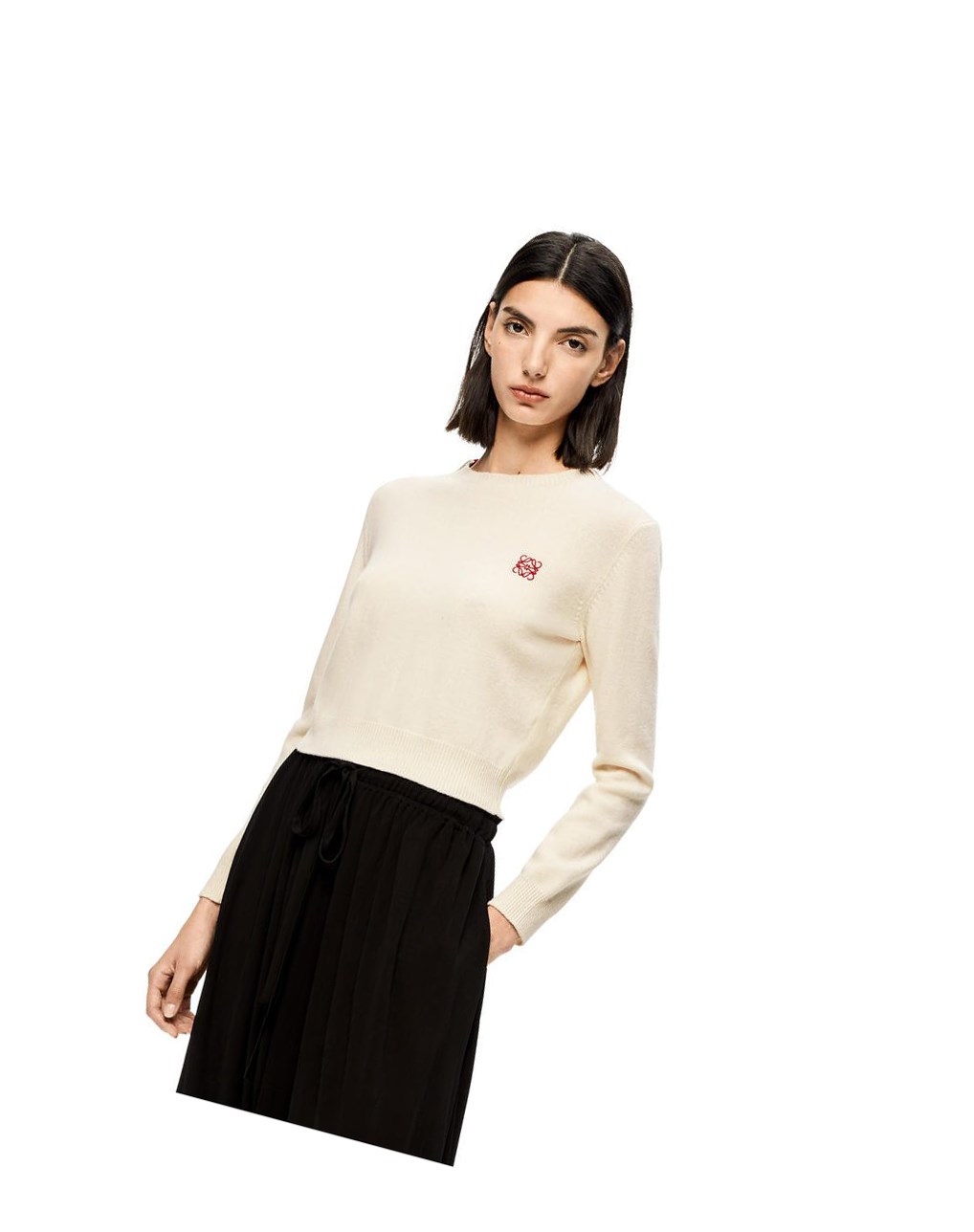 Loewe Anagram cropped sweater in wool Blanche | 5479DEZCO