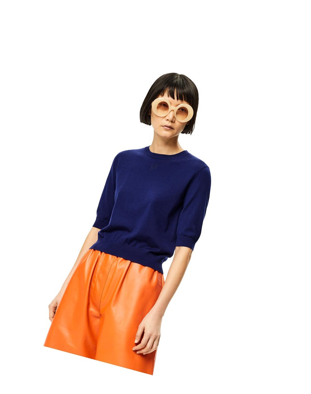 Loewe Anagram cropped sweater in wool Bleu Marine Bleu | 6217PWSXR