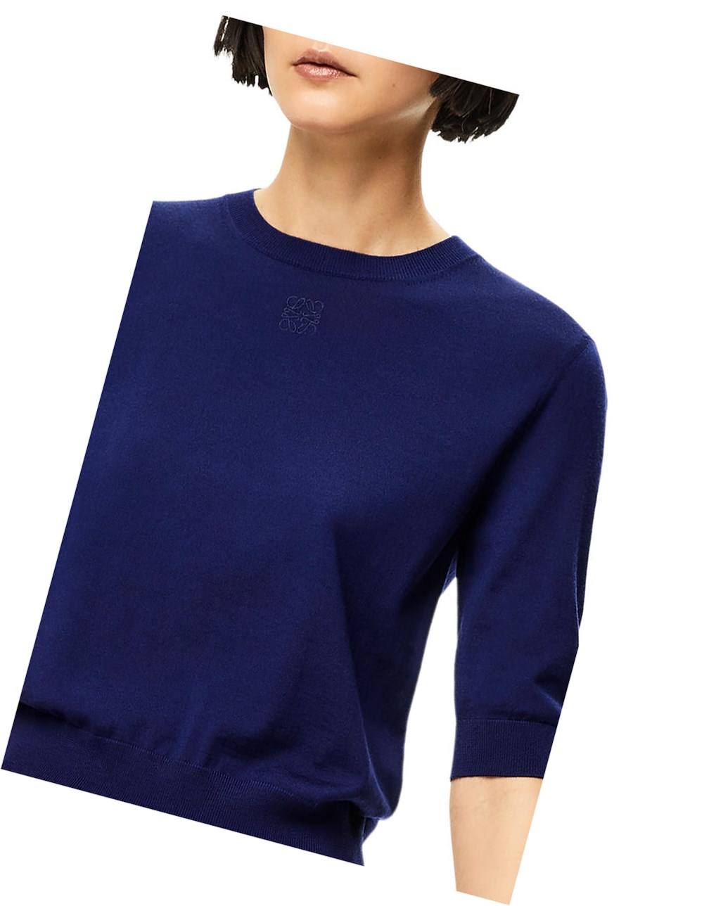 Loewe Anagram cropped sweater in wool Bleu Marine Bleu | 6217PWSXR