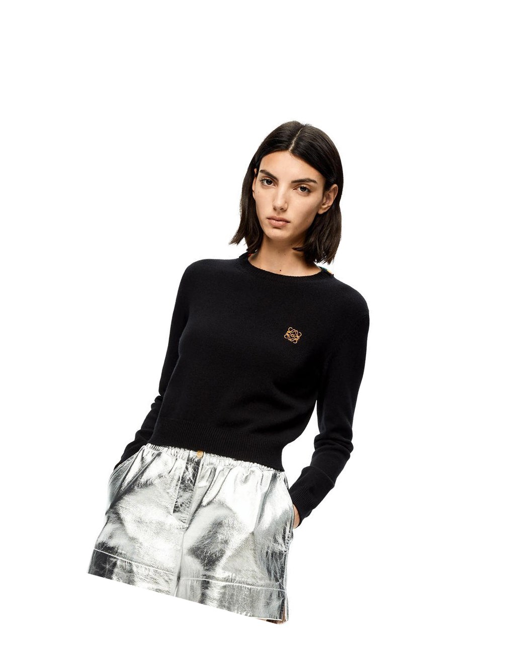 Loewe Anagram cropped sweater in wool Noir | 6931VFDUJ