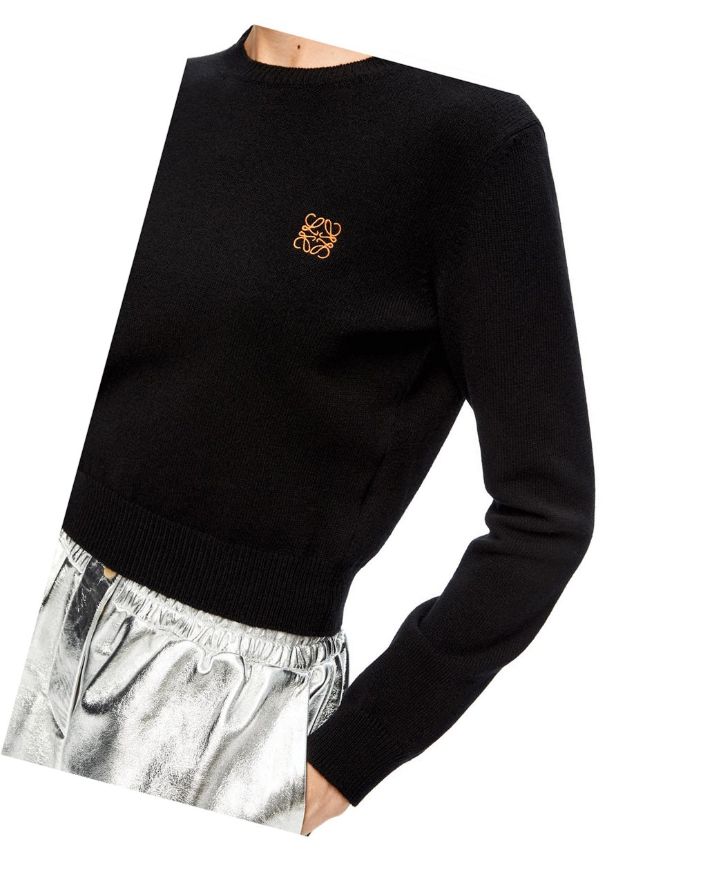 Loewe Anagram cropped sweater in wool Noir | 6931VFDUJ