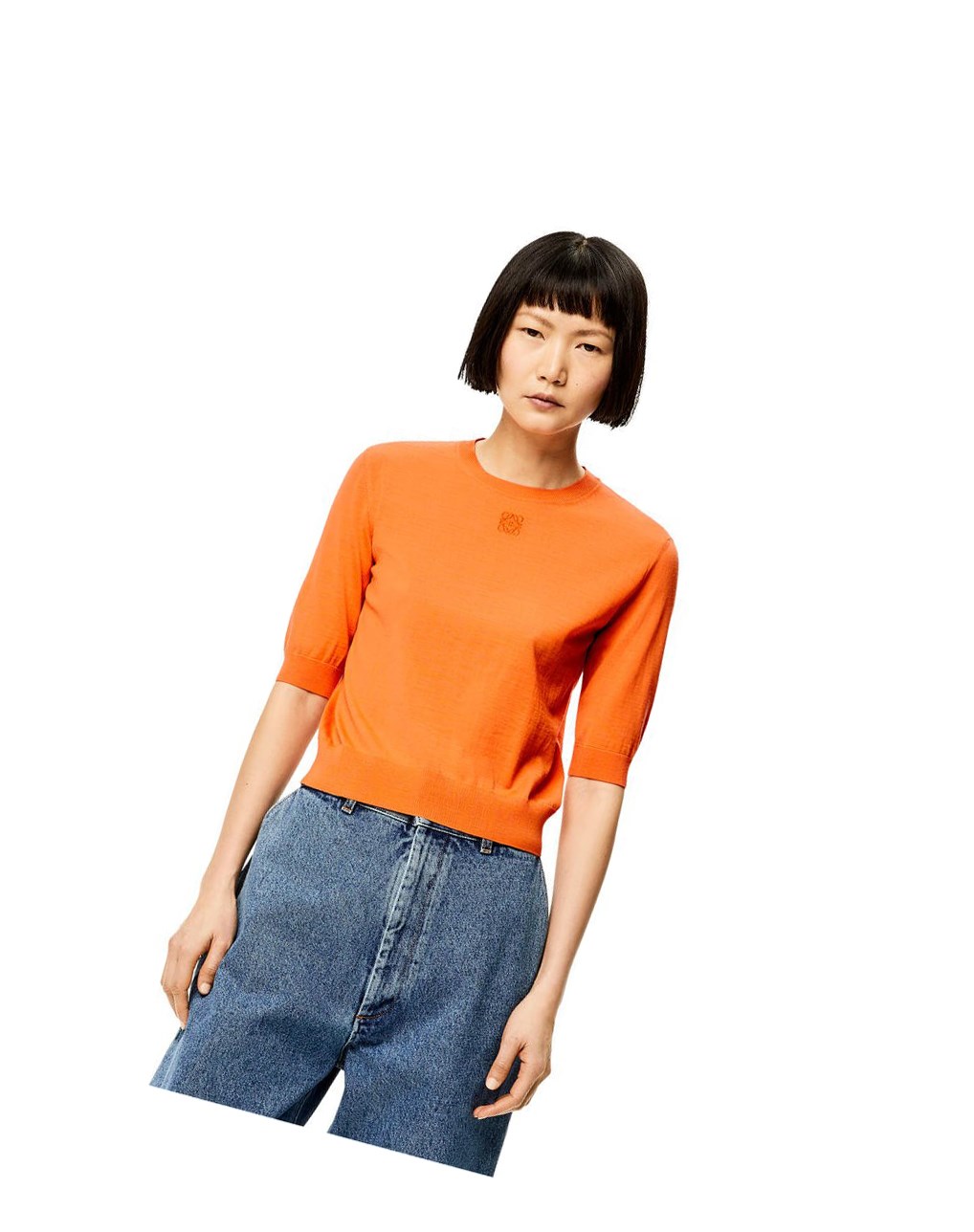 Loewe Anagram cropped sweater in wool Orange | 7493OQAPD