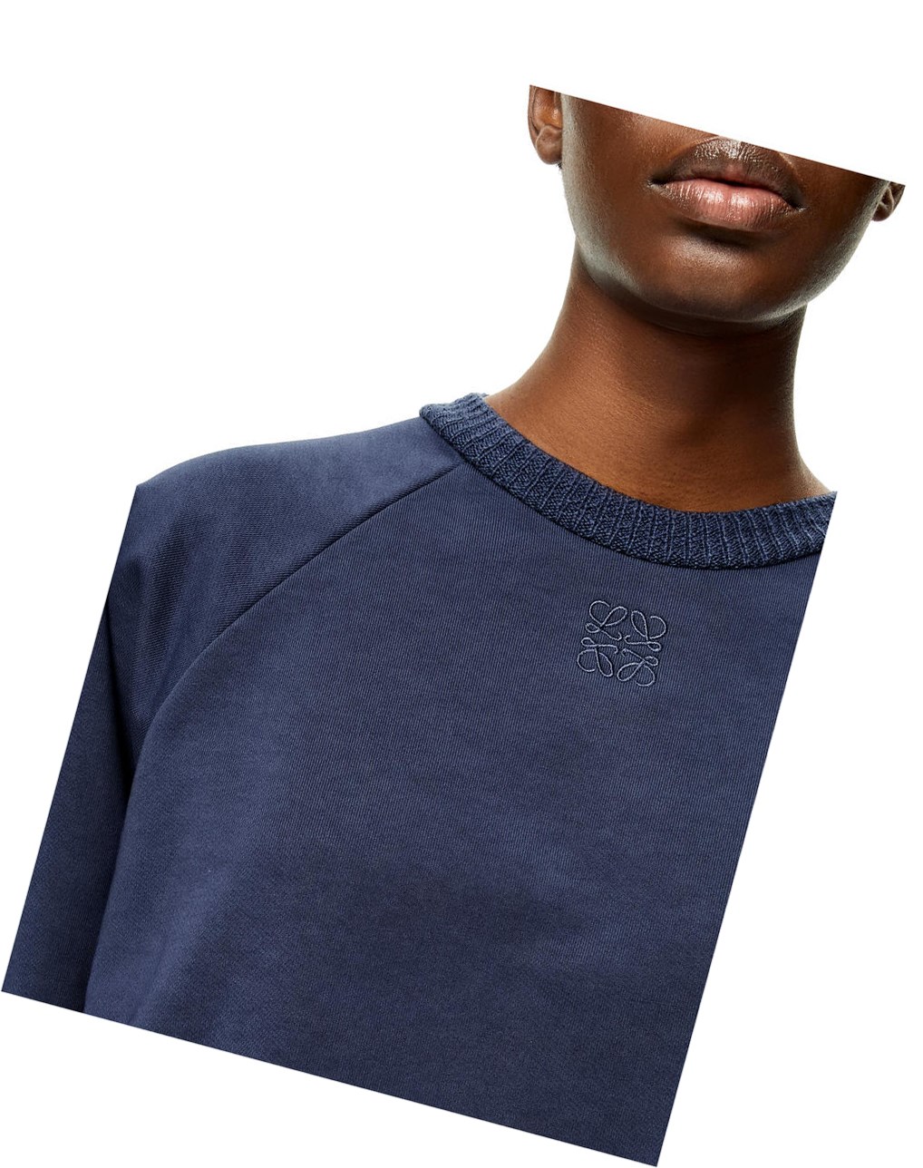 Loewe Anagram cropped sweatshirt in cotton Bleu | 8762IUMBG