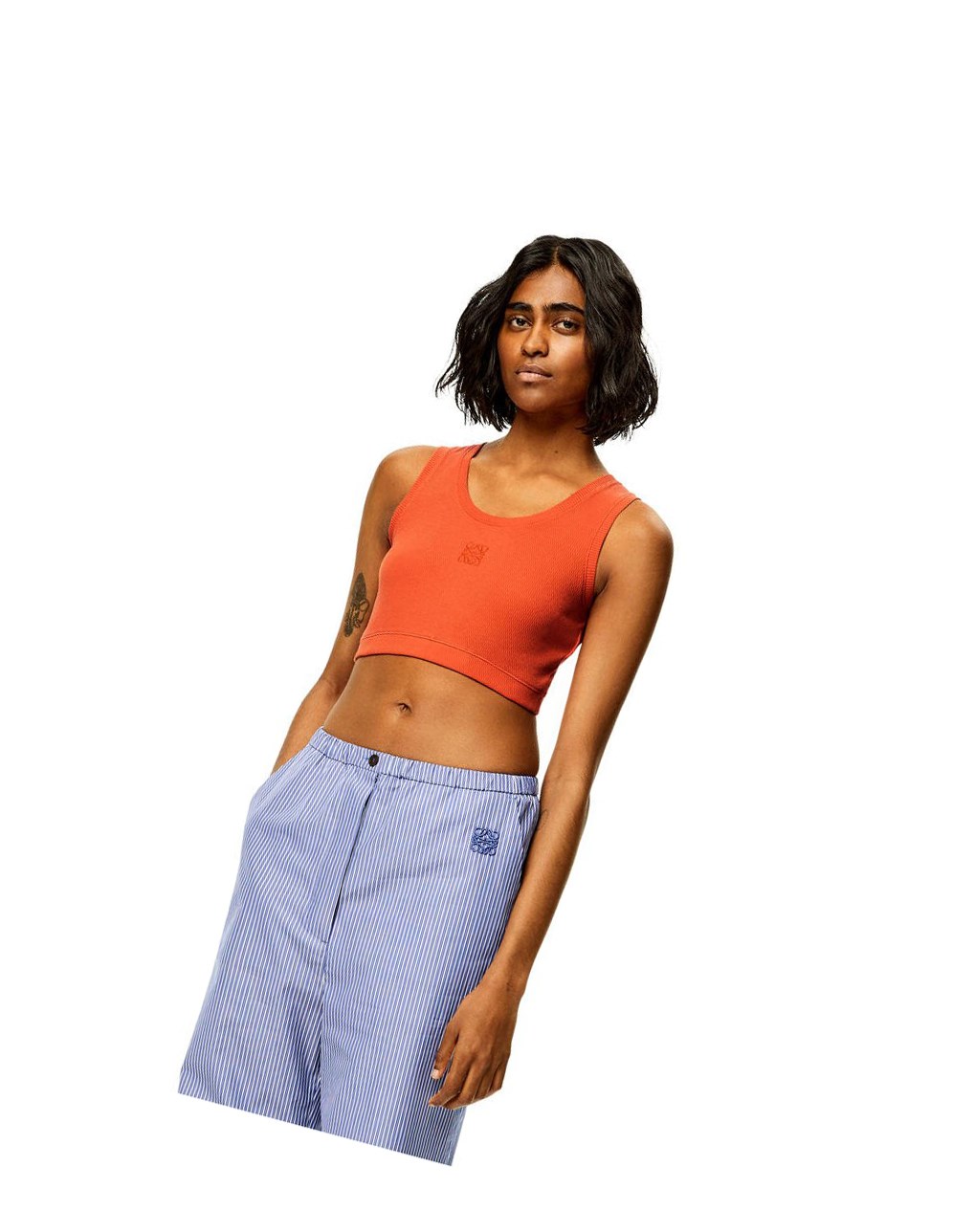 Loewe Anagram cropped tank top in cotton Orange | 3082GDKEX