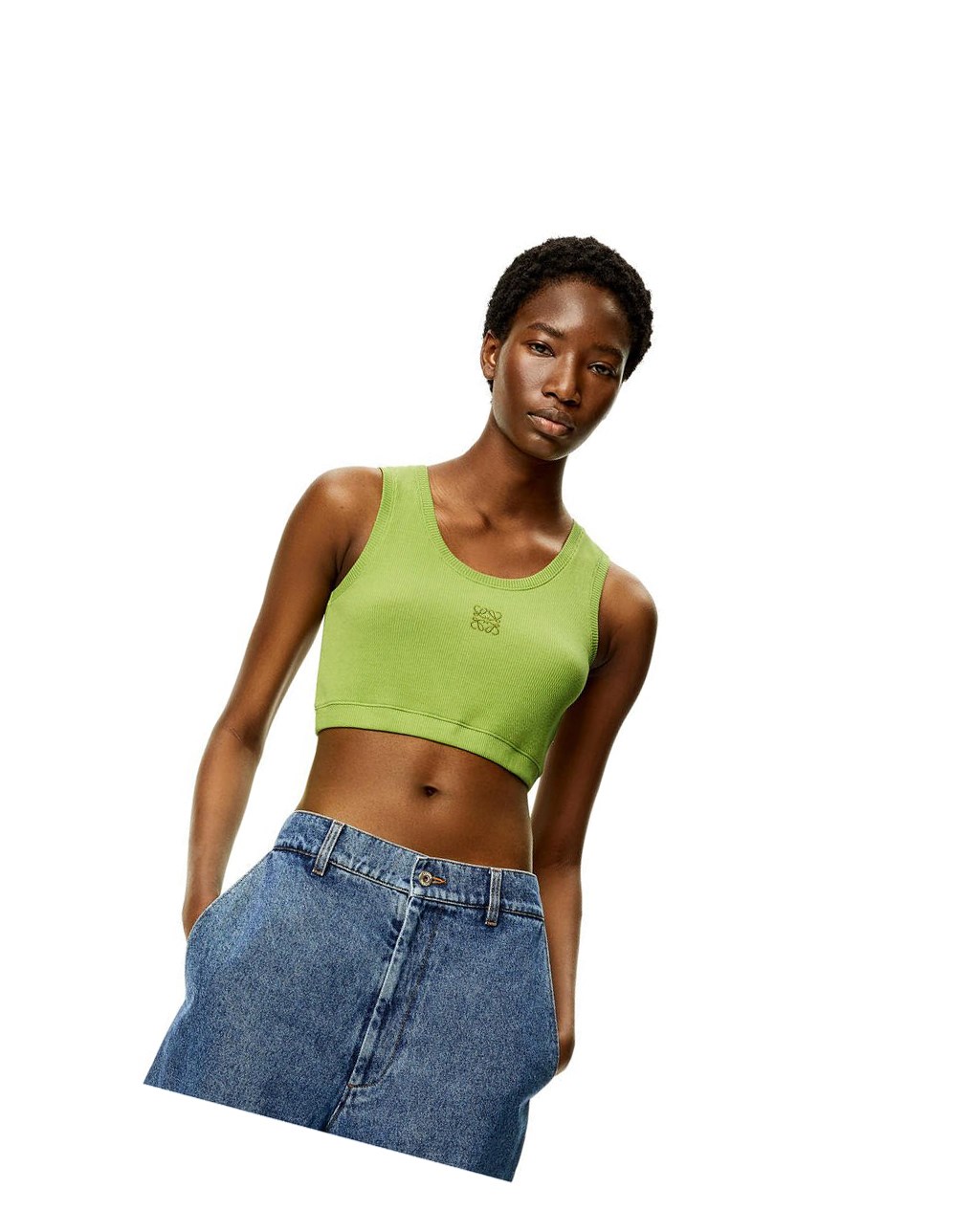 Loewe Anagram cropped tank top in cotton Vert | 9130OBNZU