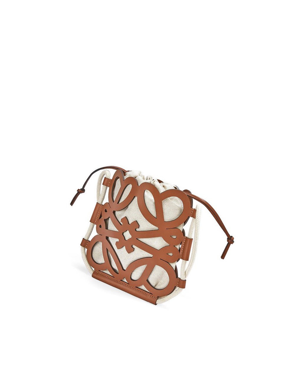 Loewe Anagram cut-out crossbody in classic calfskin and canvas Tan / Ecru | 6453XPDJE