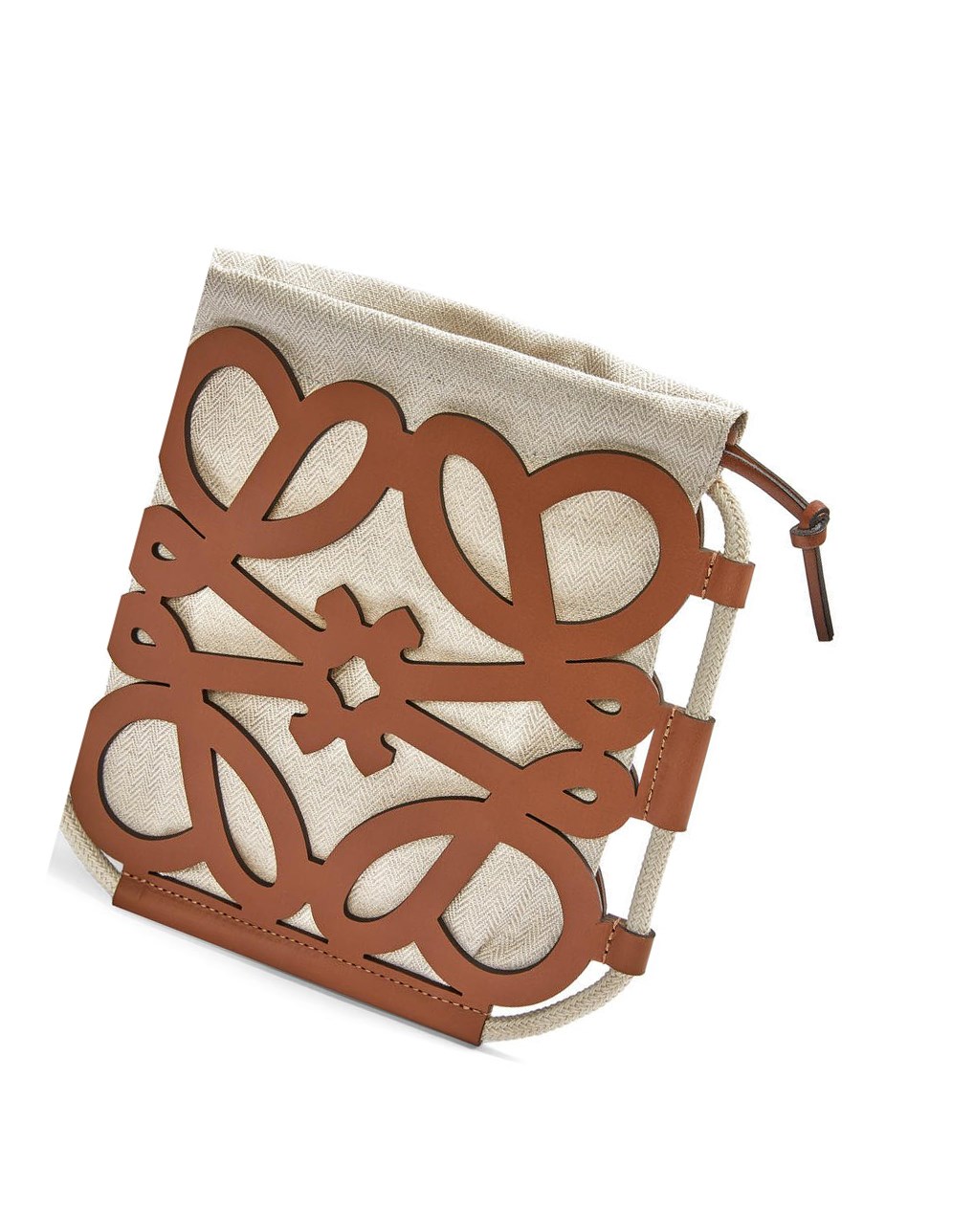 Loewe Anagram cut-out crossbody in classic calfskin and canvas Tan / Ecru | 6453XPDJE