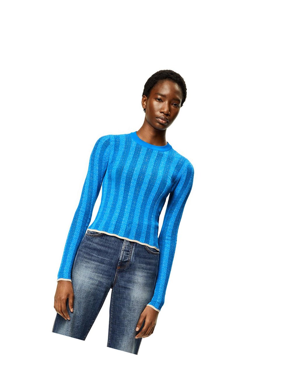 Loewe Anagram devore sweater in viscose Bleu Clair | 9713JECND