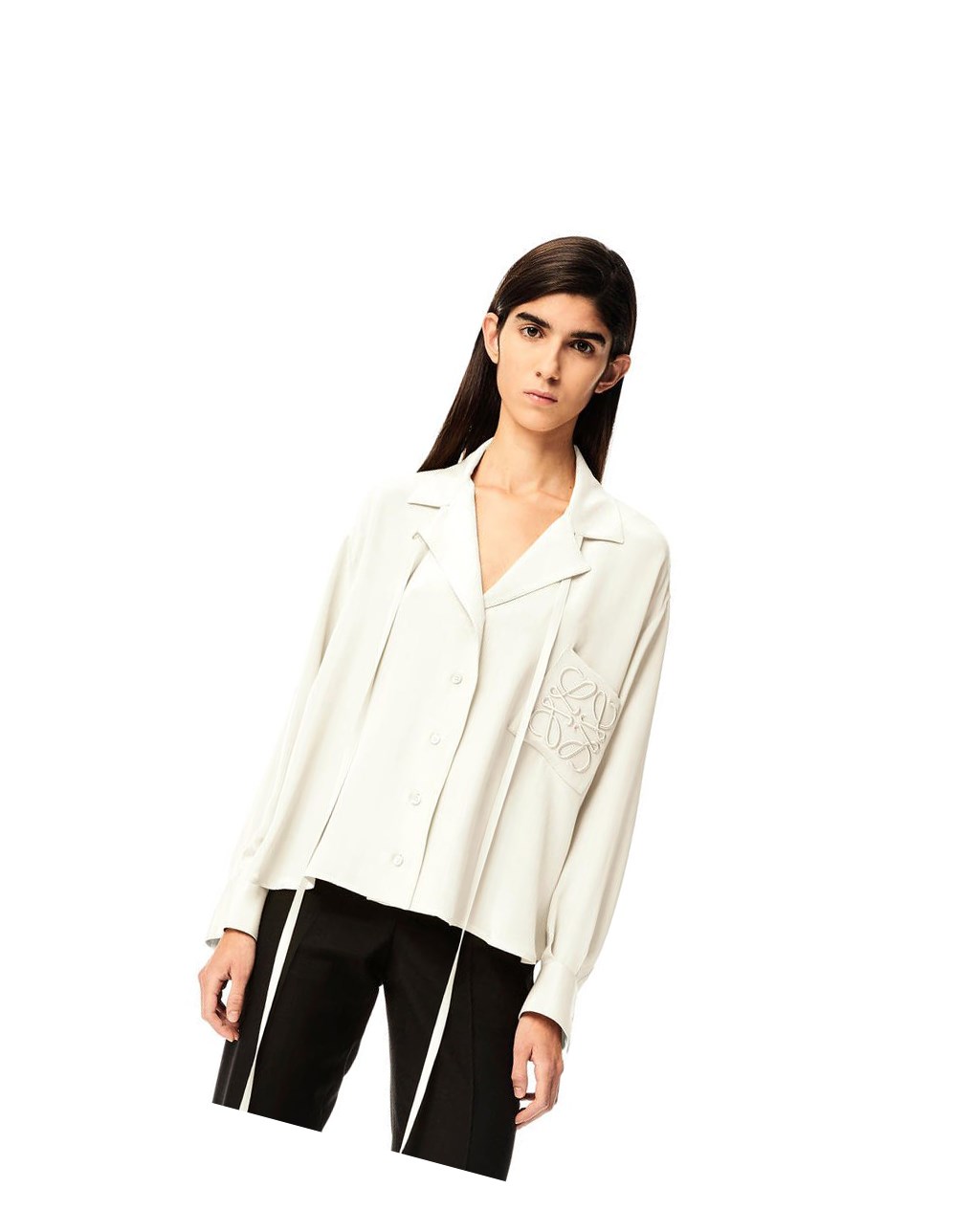 Loewe Anagram embroidered pyjama blouse in satin Blanche | 2045KVJSA