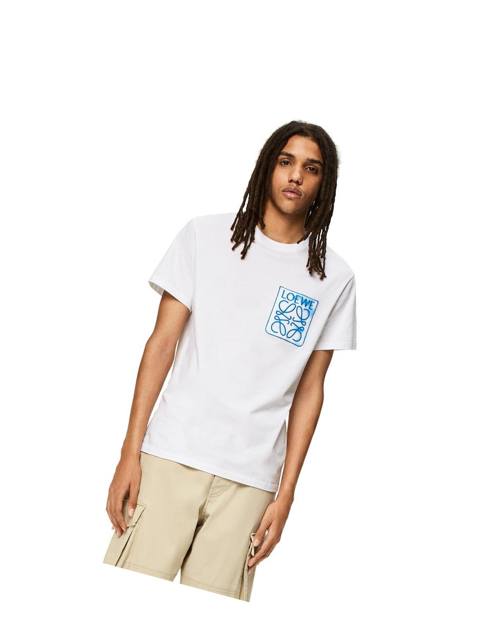 Loewe Anagram fake pocket T-shirt in cotton Blanche | 7912PHTFI