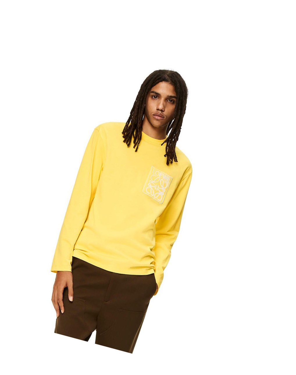 Loewe Anagram fake pocket long sleeve T-shirt in cotton Jaune | 5912CBHWD