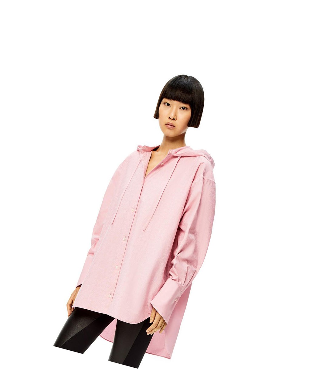 Loewe Anagram hooded shirt in cotton Rose | 0193MPVHX