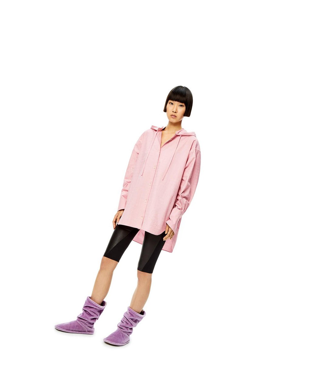 Loewe Anagram hooded shirt in cotton Rose | 0193MPVHX