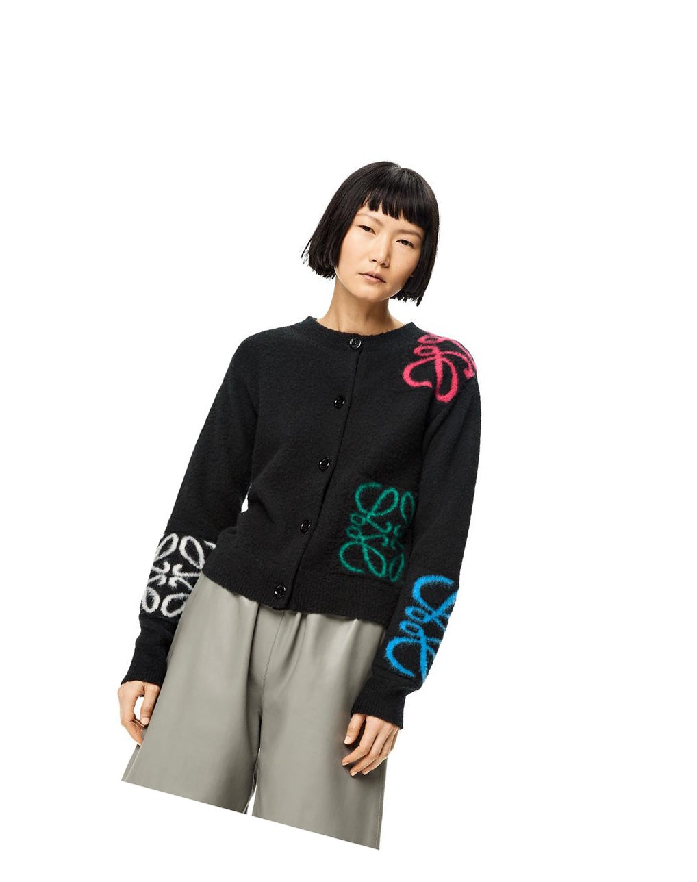 Loewe Anagram intarsia cardigan in wool Noir Multicolore | 2740VNEKA