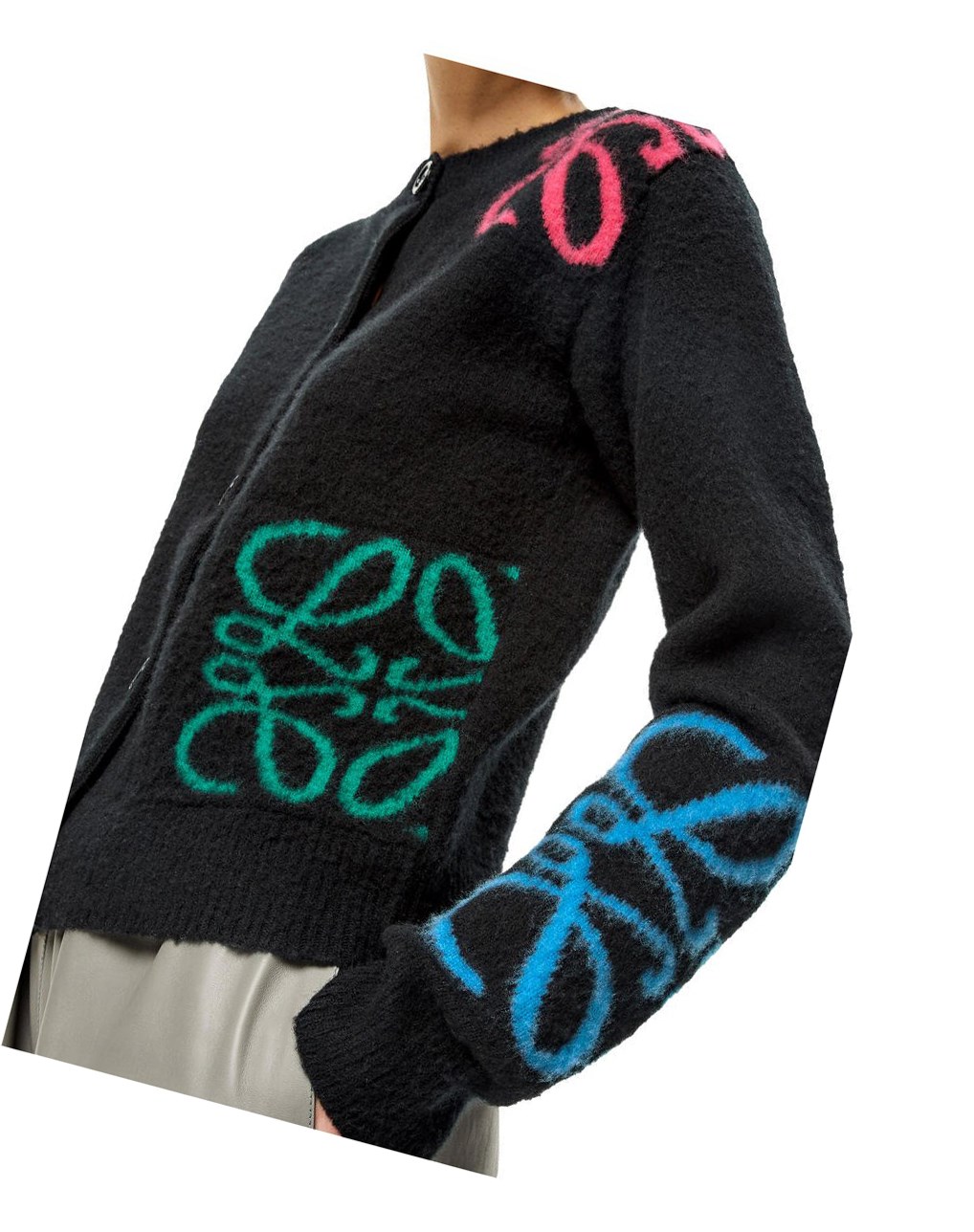 Loewe Anagram intarsia cardigan in wool Noir Multicolore | 2740VNEKA