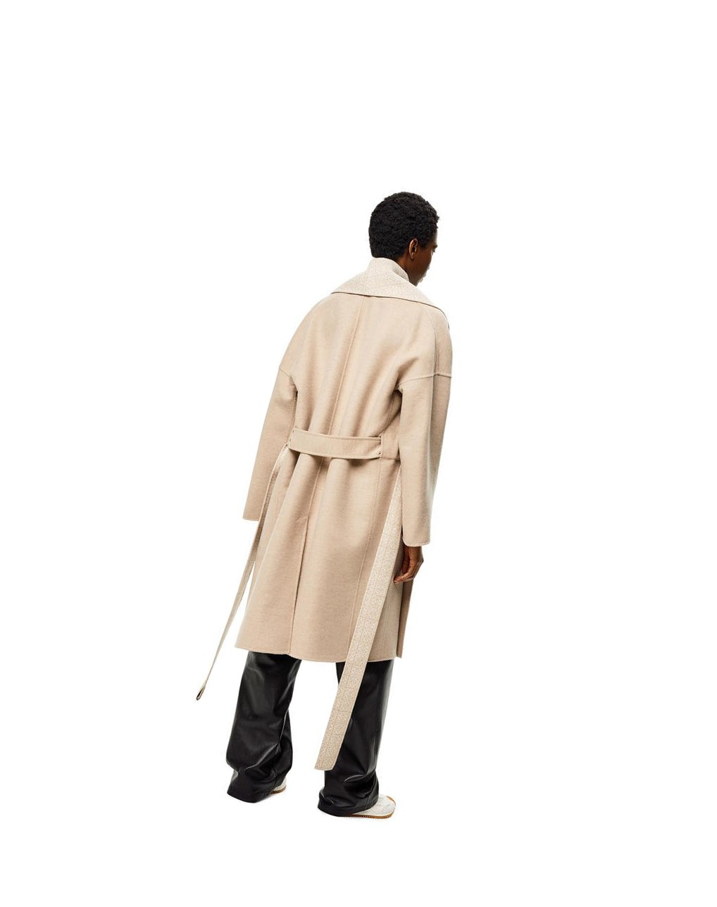 Loewe Anagram jacquard belted coat in wool Beige Blanche | 7685YWHVE