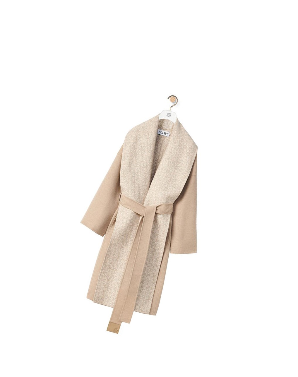 Loewe Anagram jacquard belted coat in wool Beige Blanche | 7685YWHVE