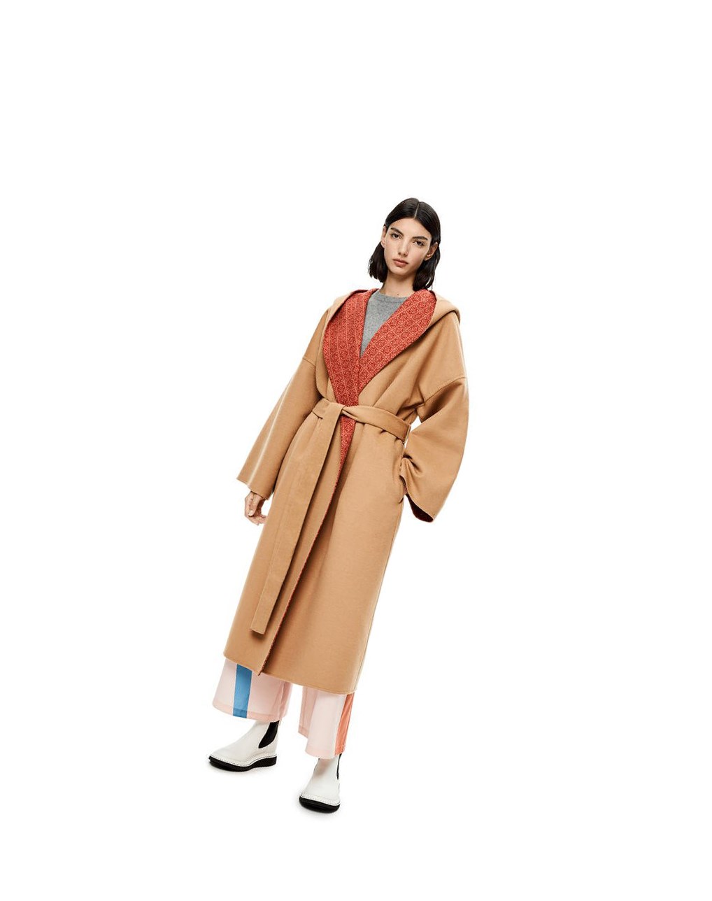 Loewe Anagram jacquard hooded coat in wool Warm Desert / Rust | 4275URYGE