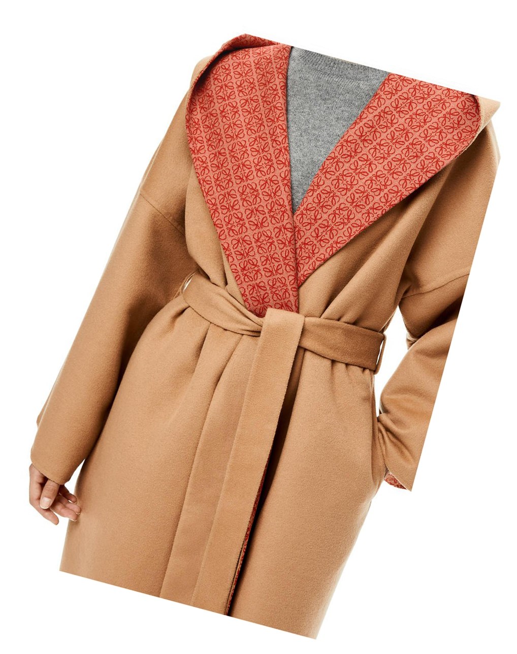 Loewe Anagram jacquard hooded coat in wool Warm Desert / Rust | 4275URYGE