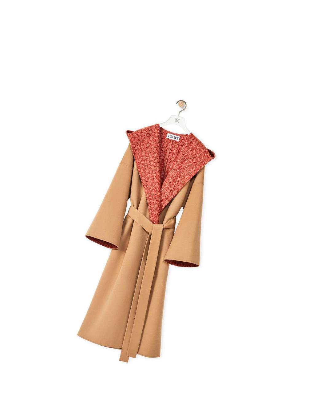 Loewe Anagram jacquard hooded coat in wool Warm Desert / Rust | 4275URYGE