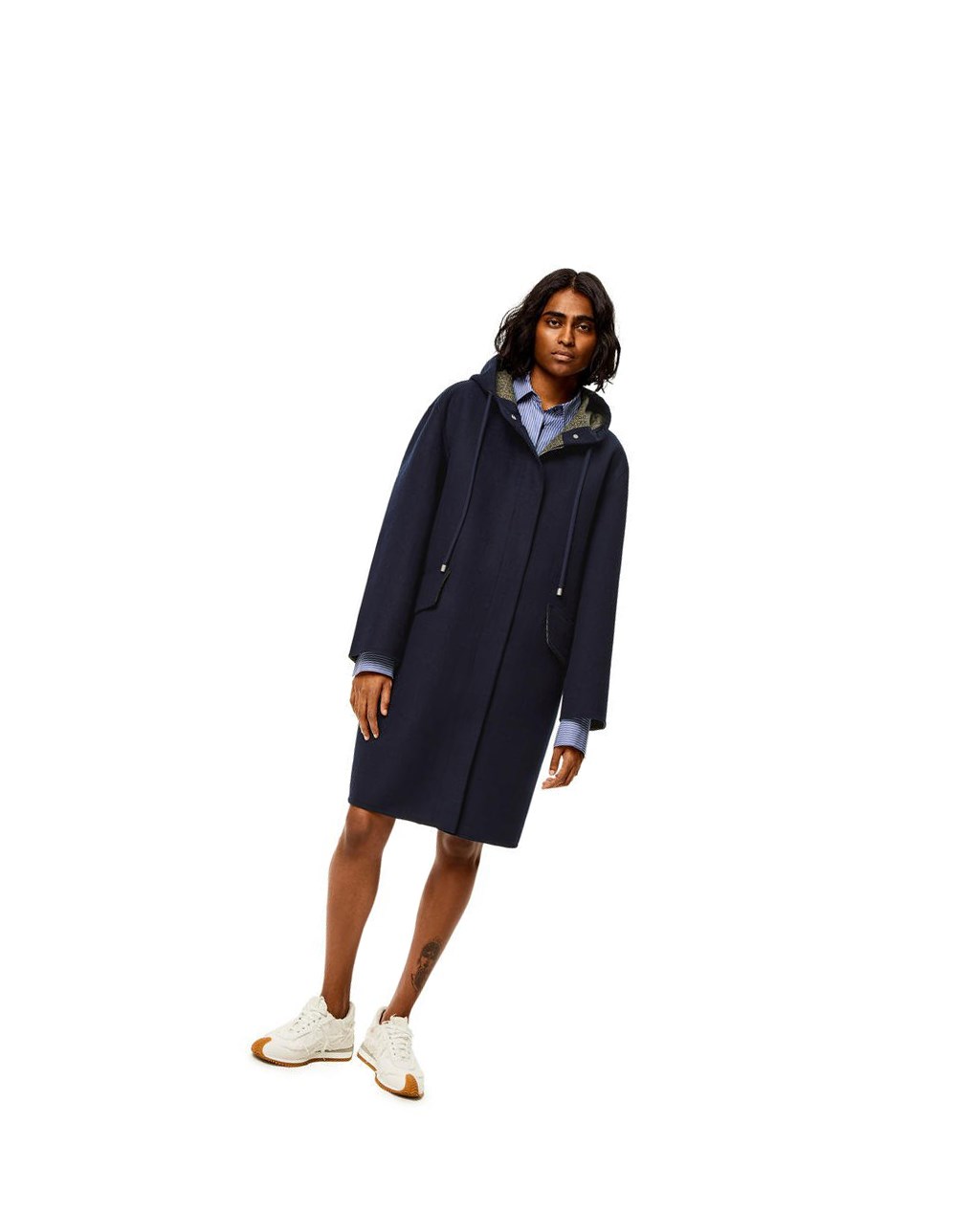 Loewe Anagram jacquard hooded coat in wool Bleu Noir | 6813UZDPL