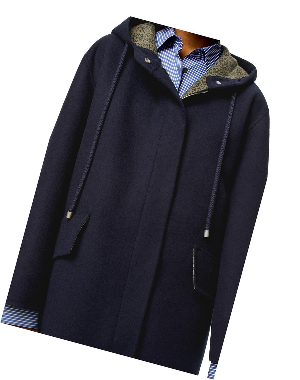 Loewe Anagram jacquard hooded coat in wool Bleu Noir | 6813UZDPL