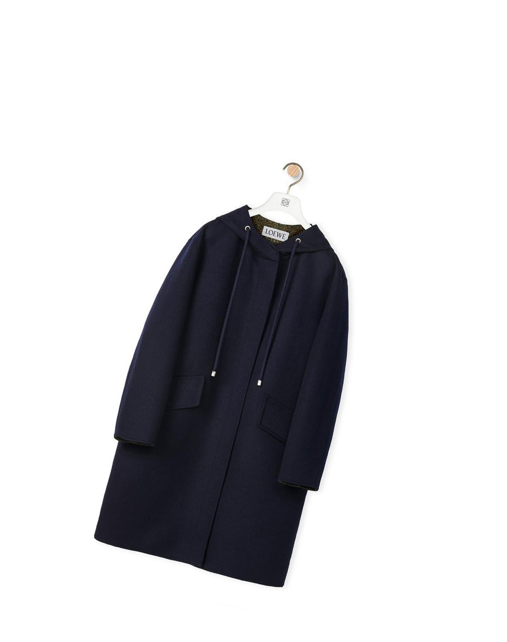 Loewe Anagram jacquard hooded coat in wool Bleu Noir | 6813UZDPL