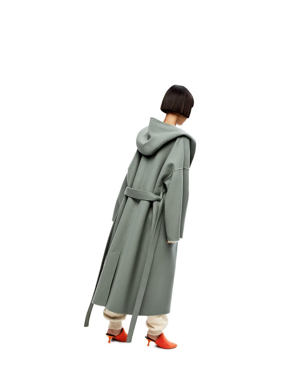 Loewe Anagram jacquard hooded coat in wool Kaki Vert Blanche | 9326WFAIX