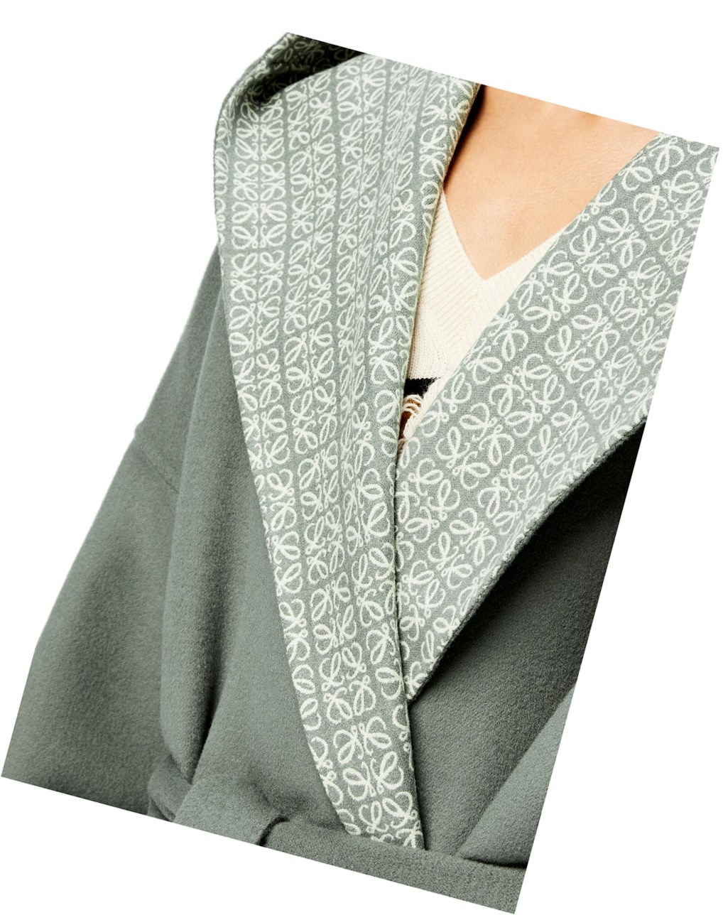 Loewe Anagram jacquard hooded coat in wool Kaki Vert Blanche | 9326WFAIX