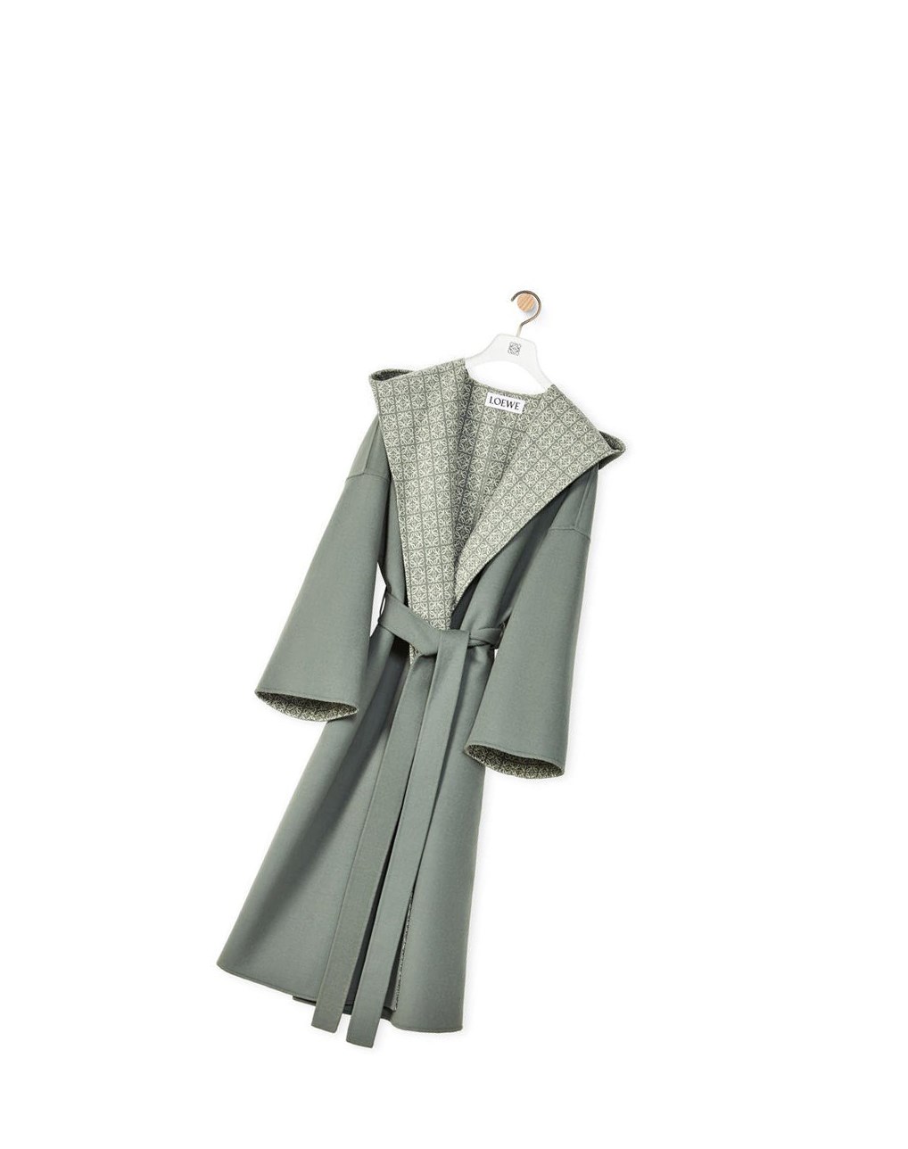 Loewe Anagram jacquard hooded coat in wool Kaki Vert Blanche | 9326WFAIX