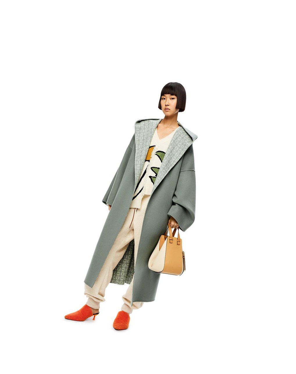 Loewe Anagram jacquard hooded coat in wool Kaki Vert Blanche | 9326WFAIX