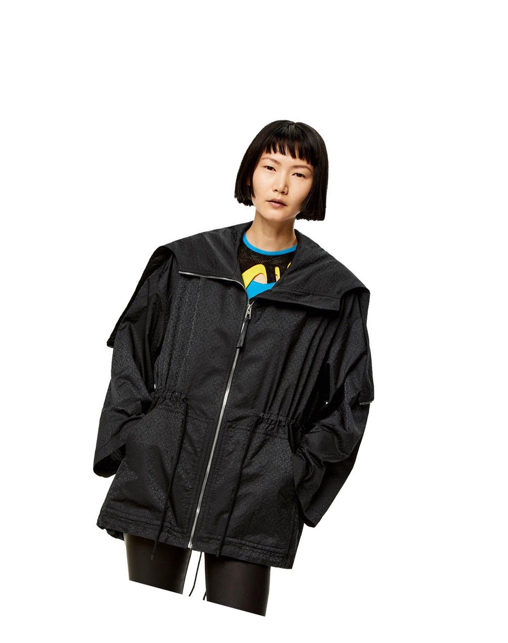 Loewe Anagram jacquard hooded jacket in nylon Noir | 2598VJWAQ