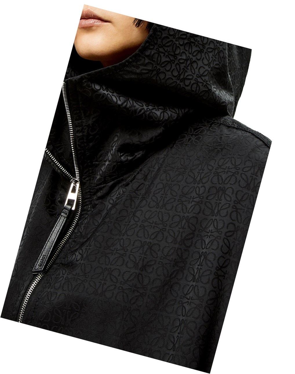 Loewe Anagram jacquard hooded jacket in nylon Noir | 2598VJWAQ