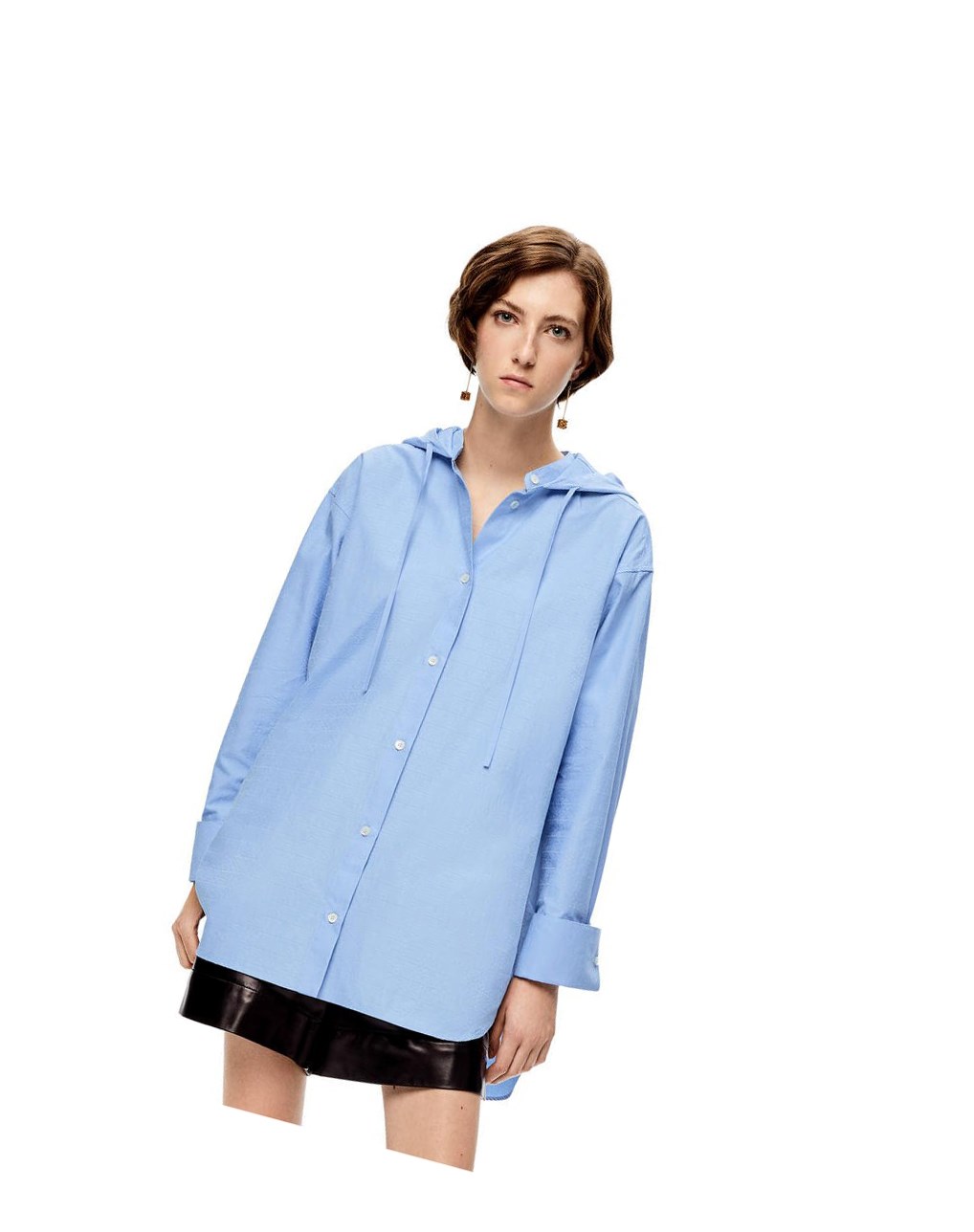 Loewe Anagram jacquard hooded shirt in cotton Bleu | 5906WSDCP