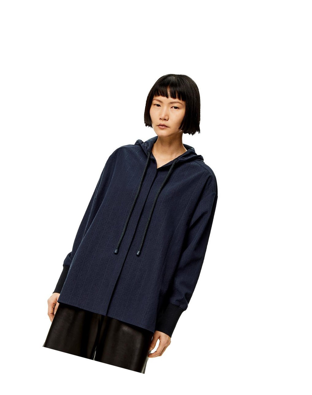 Loewe Anagram jacquard hooded shirt in silk and cotton Night | 4950MIBKS