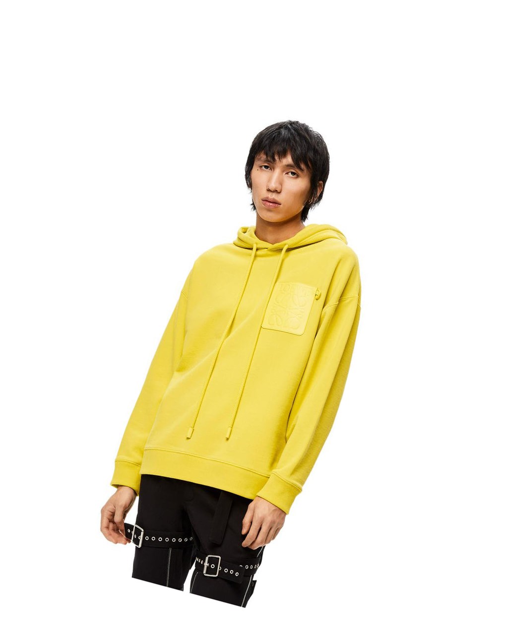 Loewe Anagram leather patch hoodie in cotton Jaune | 0431QFBKI