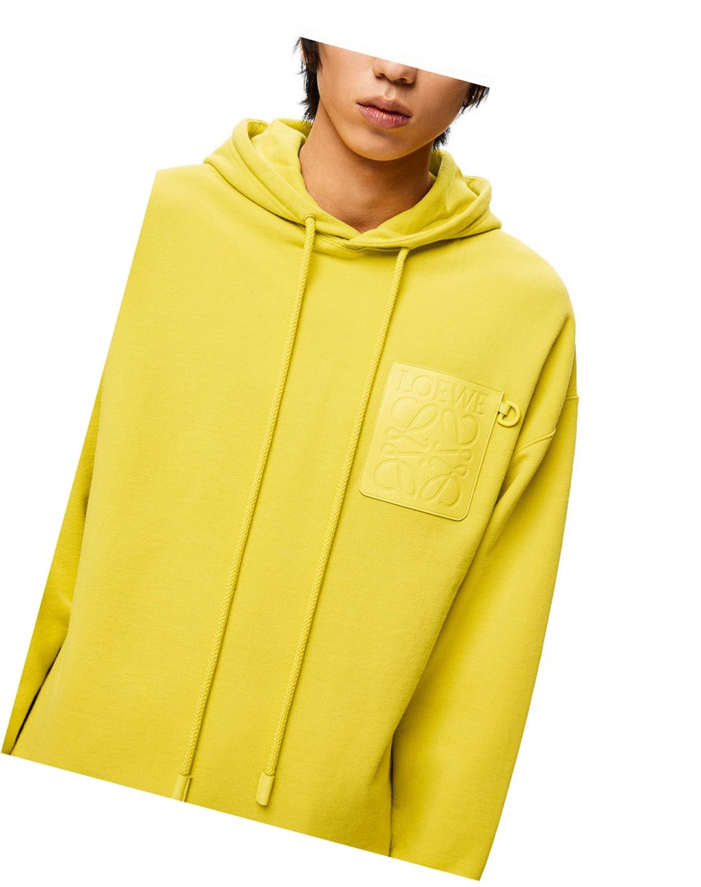 Loewe Anagram leather patch hoodie in cotton Jaune | 0431QFBKI