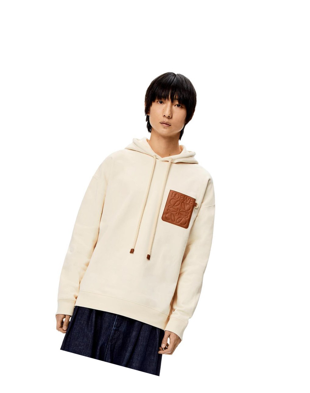 Loewe Anagram leather patch hoodie in cotton Blanche | 2413EJQIM