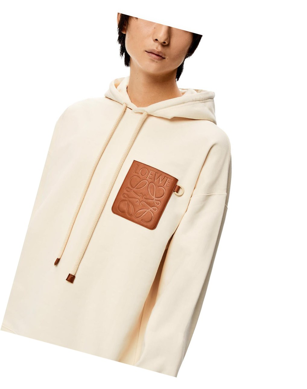 Loewe Anagram leather patch hoodie in cotton Blanche | 2413EJQIM