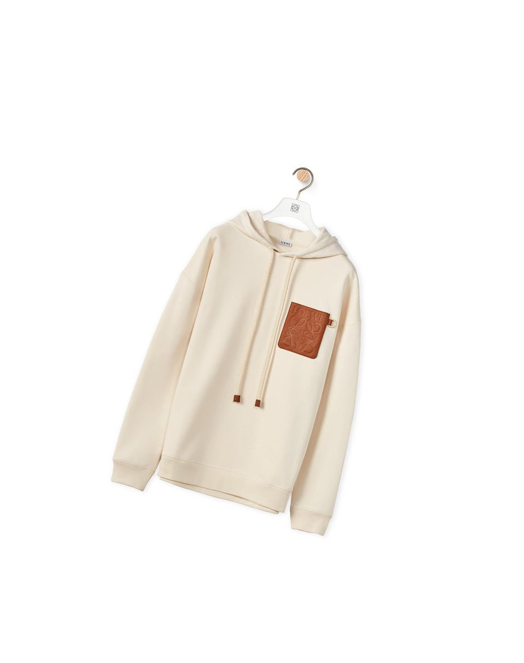 Loewe Anagram leather patch hoodie in cotton Blanche | 2413EJQIM