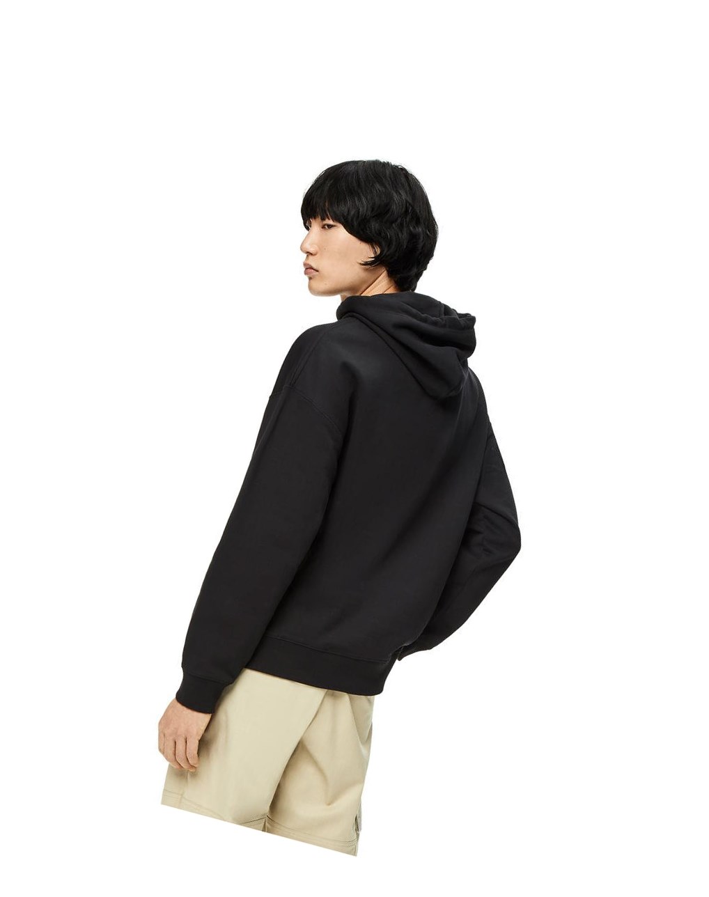 Loewe Anagram leather patch hoodie in cotton Noir | 2560YAFNR