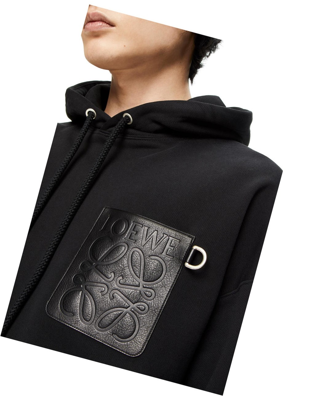 Loewe Anagram leather patch hoodie in cotton Noir | 2560YAFNR