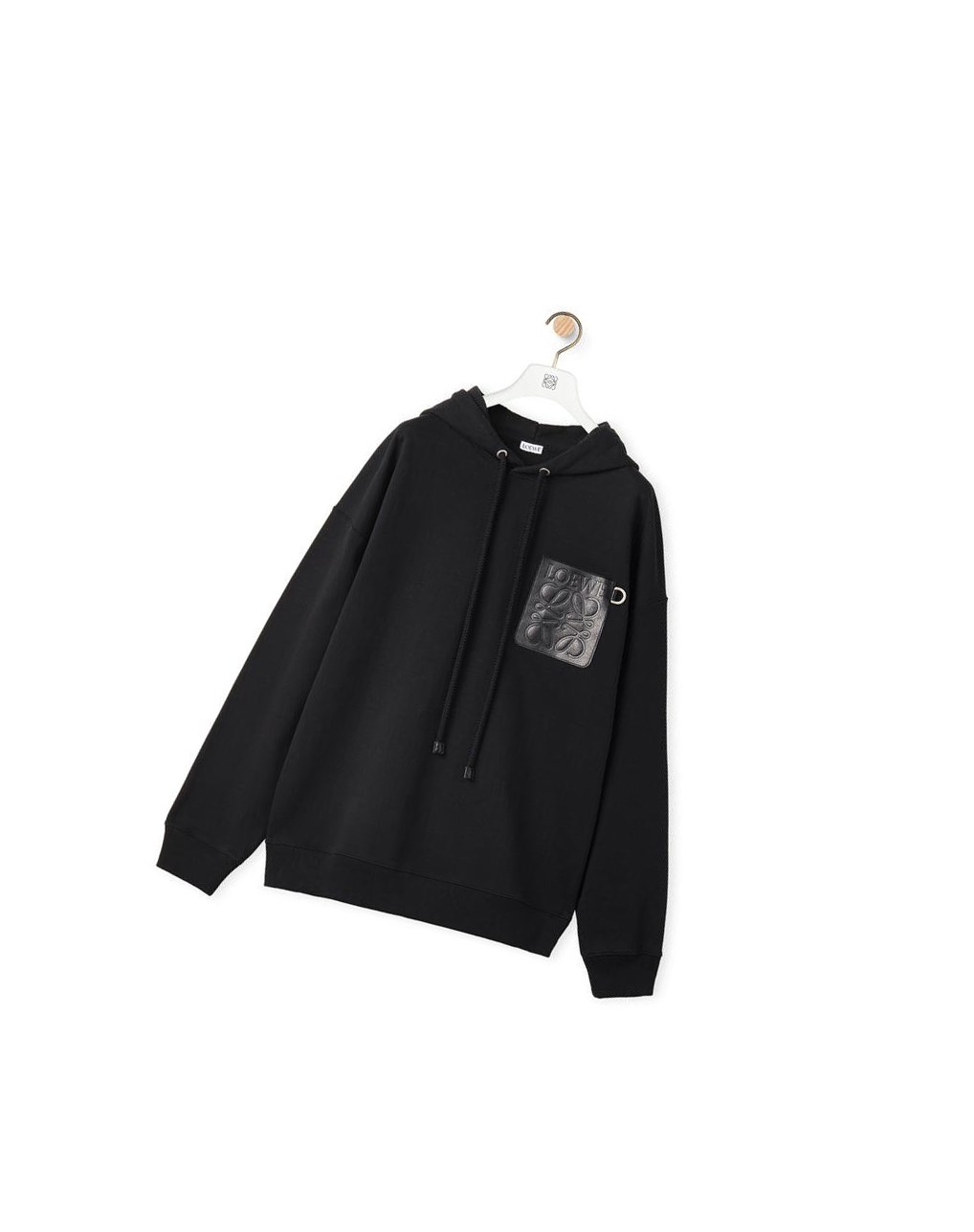 Loewe Anagram leather patch hoodie in cotton Noir | 2560YAFNR