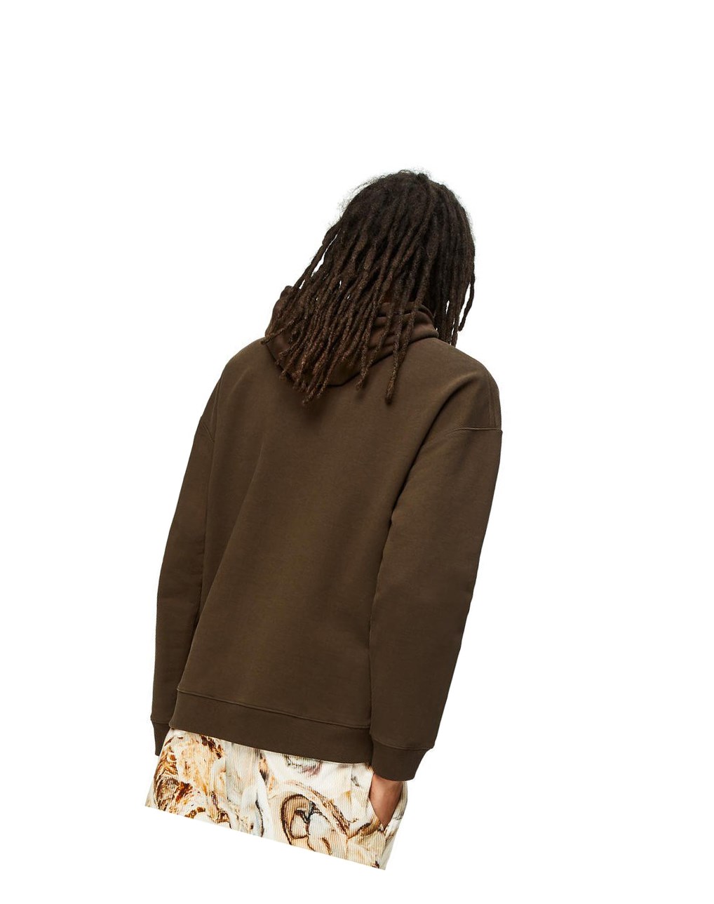 Loewe Anagram leather patch hoodie in cotton Vert Olive Foncé Vert | 6809MDZOL