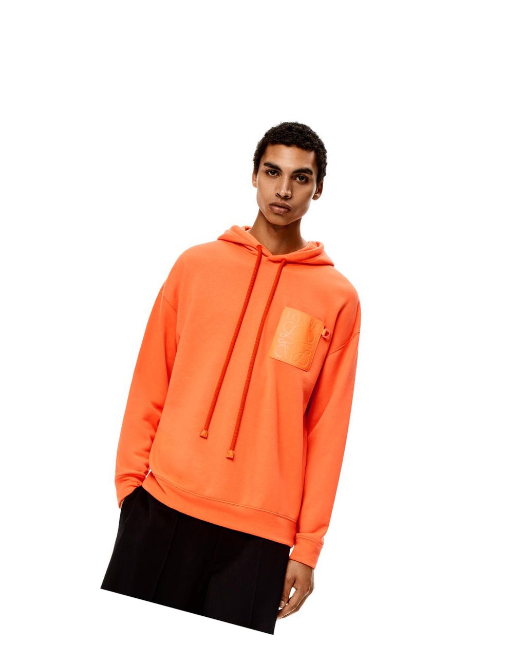 Loewe Anagram leather patch hoodie in cotton Orange | 7062IHRJX