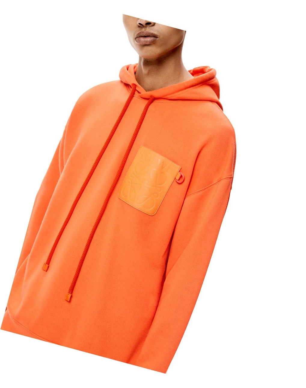 Loewe Anagram leather patch hoodie in cotton Orange | 7062IHRJX