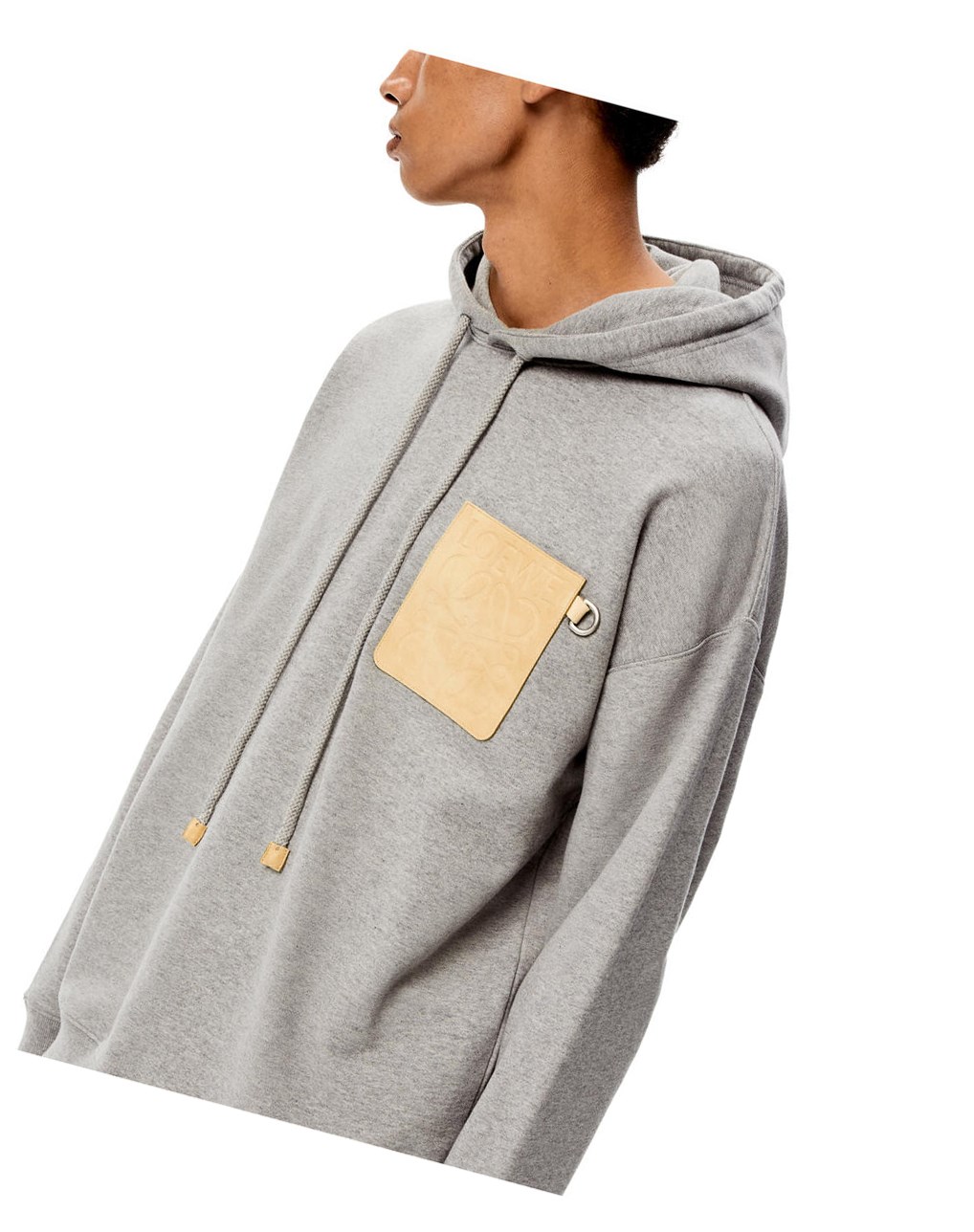 Loewe Anagram leather patch hoodie in cotton Grise | 8467NOQCF