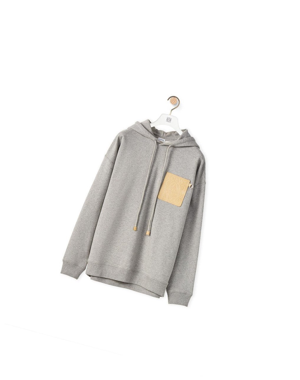 Loewe Anagram leather patch hoodie in cotton Grise | 8467NOQCF